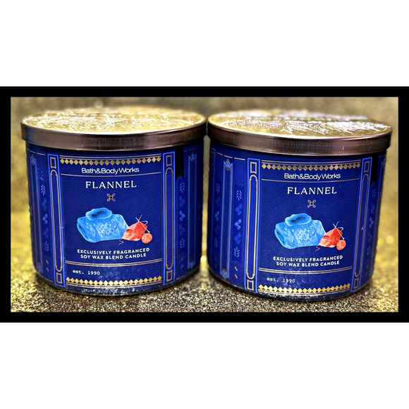 Lot of 2 Bath & Body Works Flannel Large 3-Wick Scented Candle 14.5oz - Picture 1 of 6